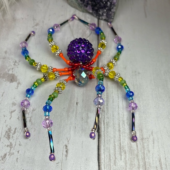 Colorful Rainbow Glass Crystal Spider Ornament Suncatcher - Picture 3 of 17